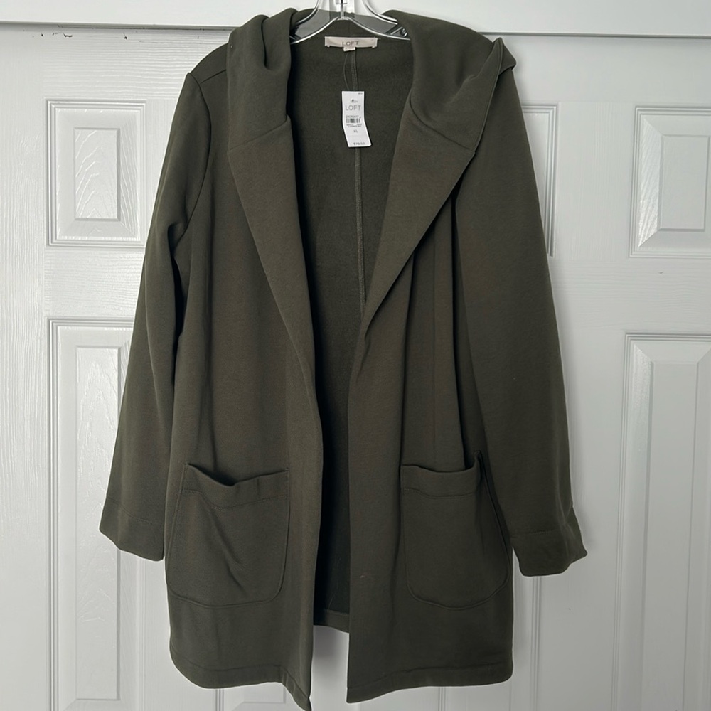 LOFT olive green NWT hoodie cardigan